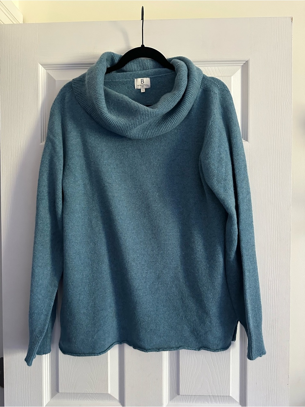 Size L Benedetta.b Women’s Teal Wool Cashmere Knit Cowl Neck Long Sleeve Sweater - Picture 3 of 9